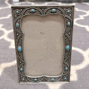 Southwestern silvertone & simulated sleeping beauty turquoise 4x6 picture frame
